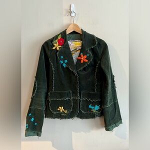 La Classe Couture Blazer Sz Medium Corduroy Embroidery Green